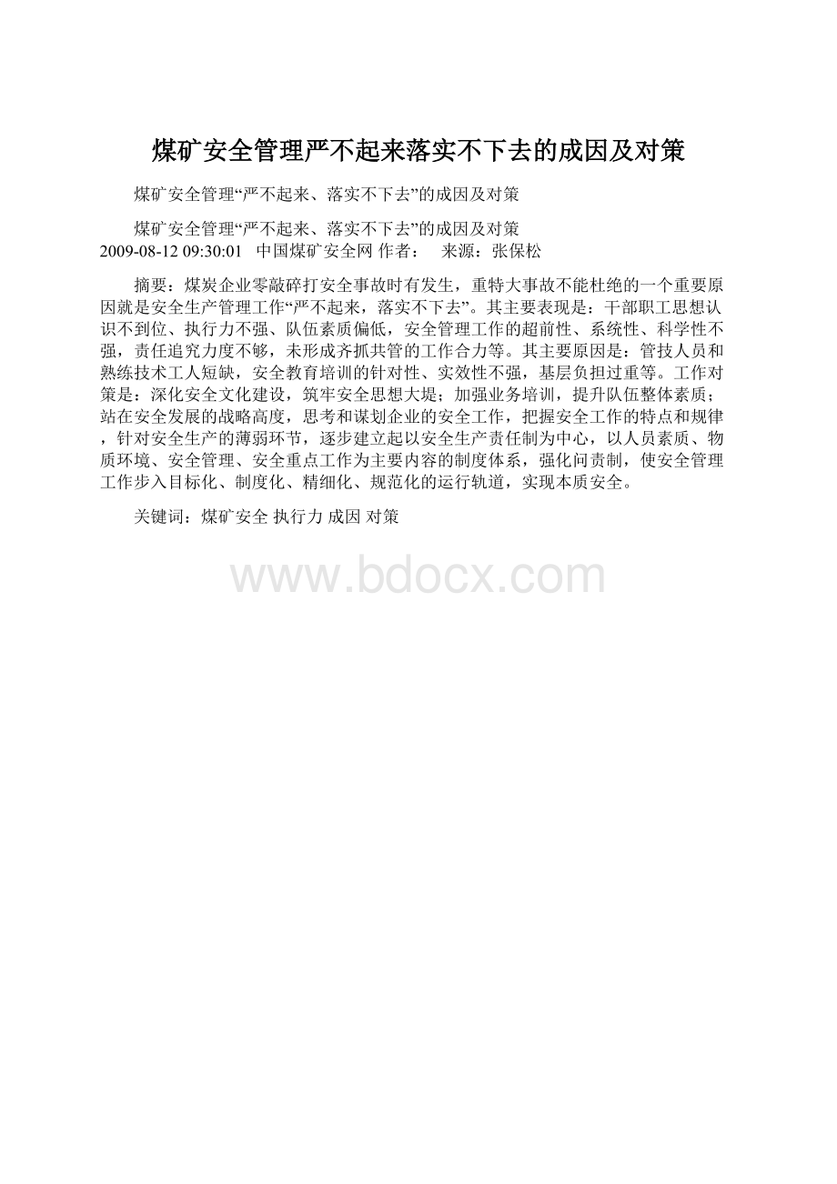 煤矿安全管理严不起来落实不下去的成因及对策.docx