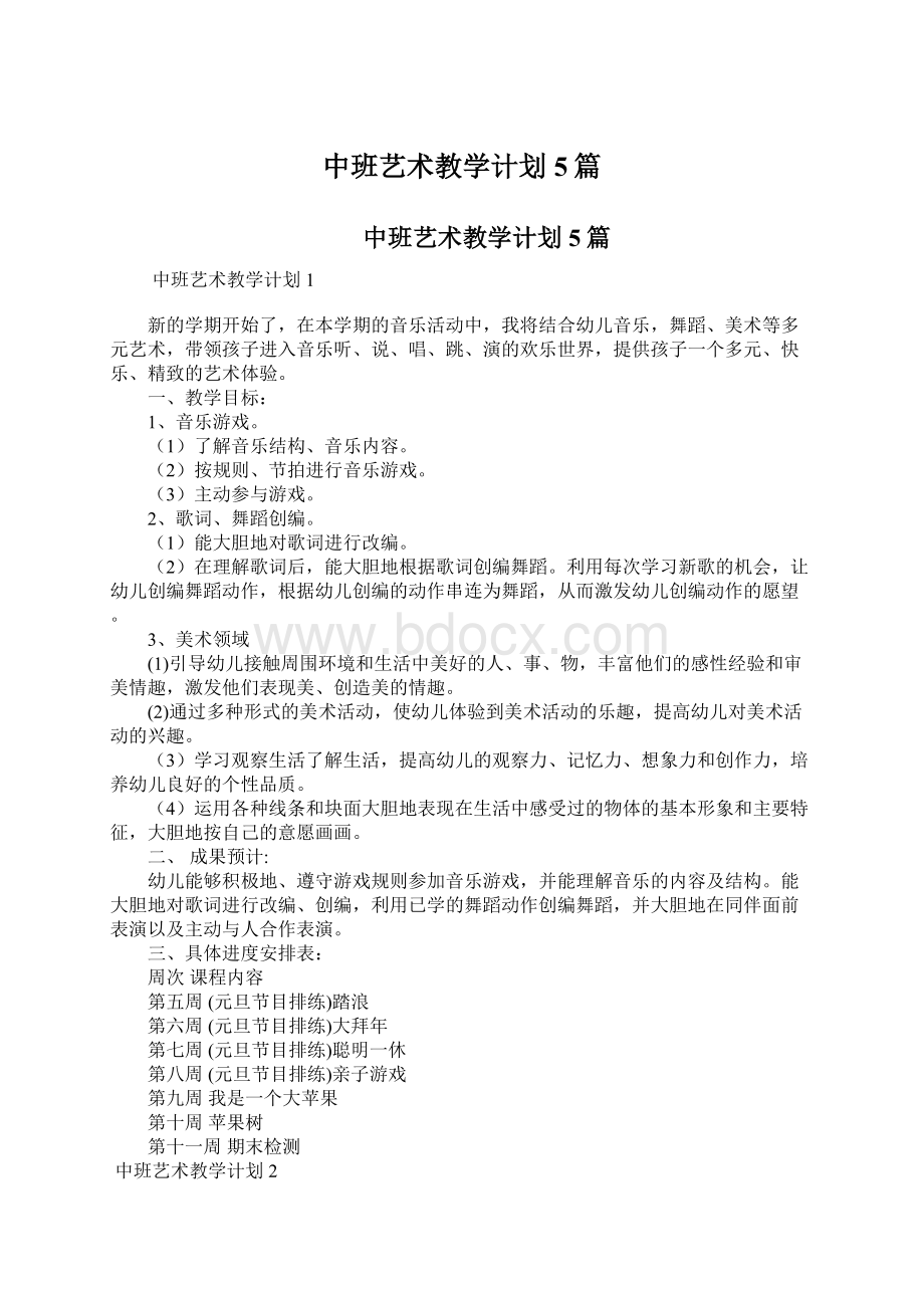 中班艺术教学计划5篇.docx