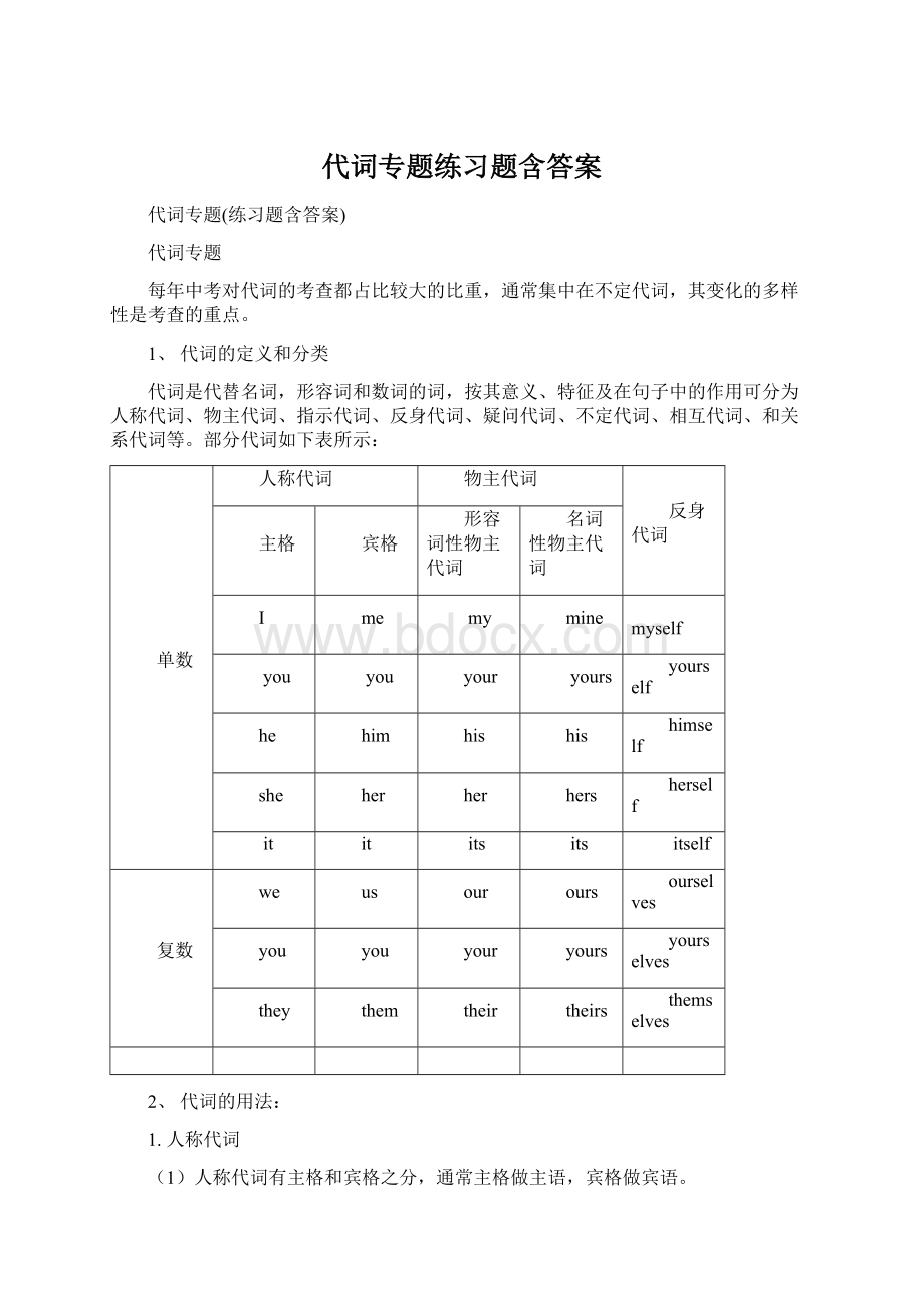 代词专题练习题含答案.docx_第1页