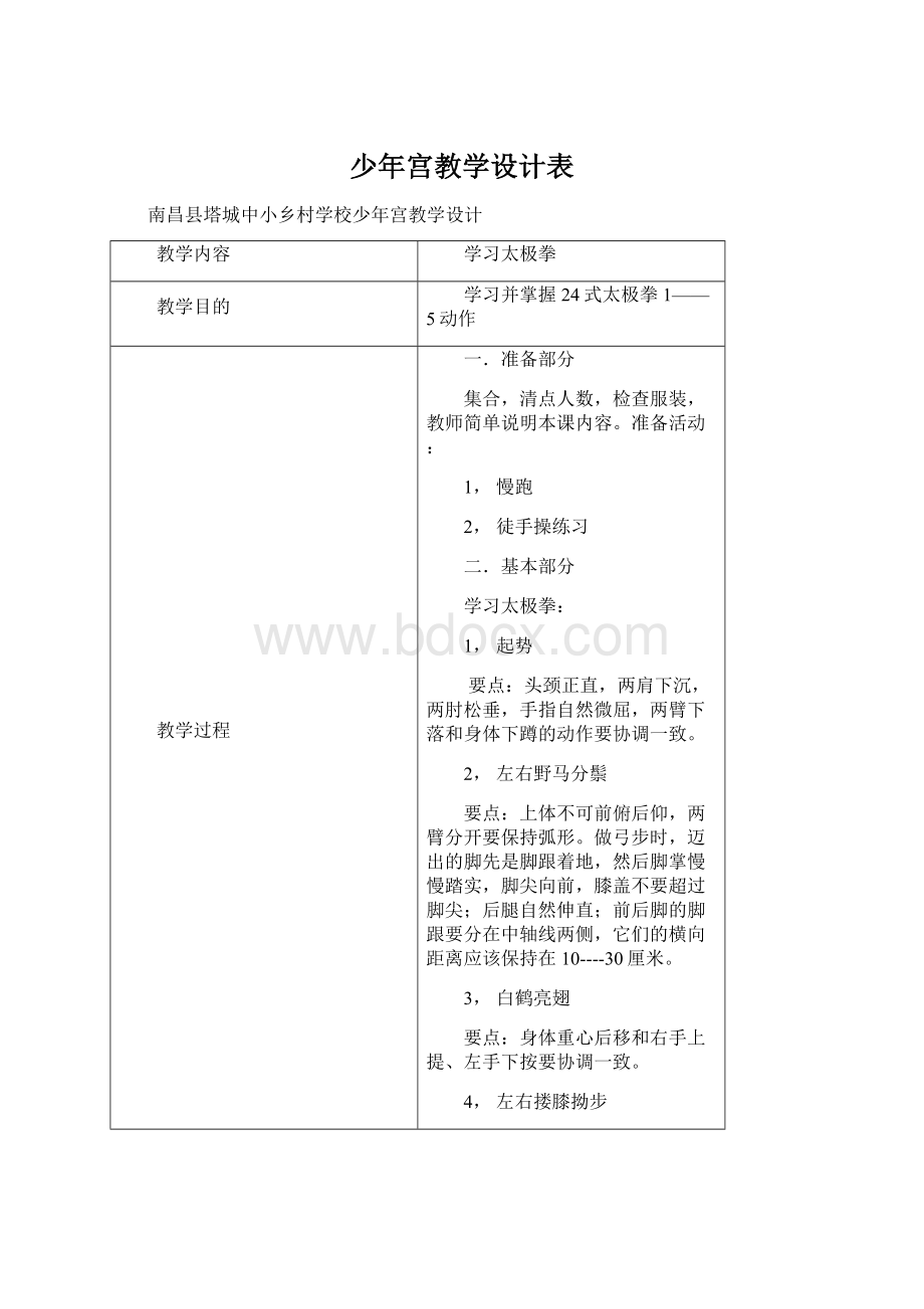 少年宫教学设计表.docx_第1页