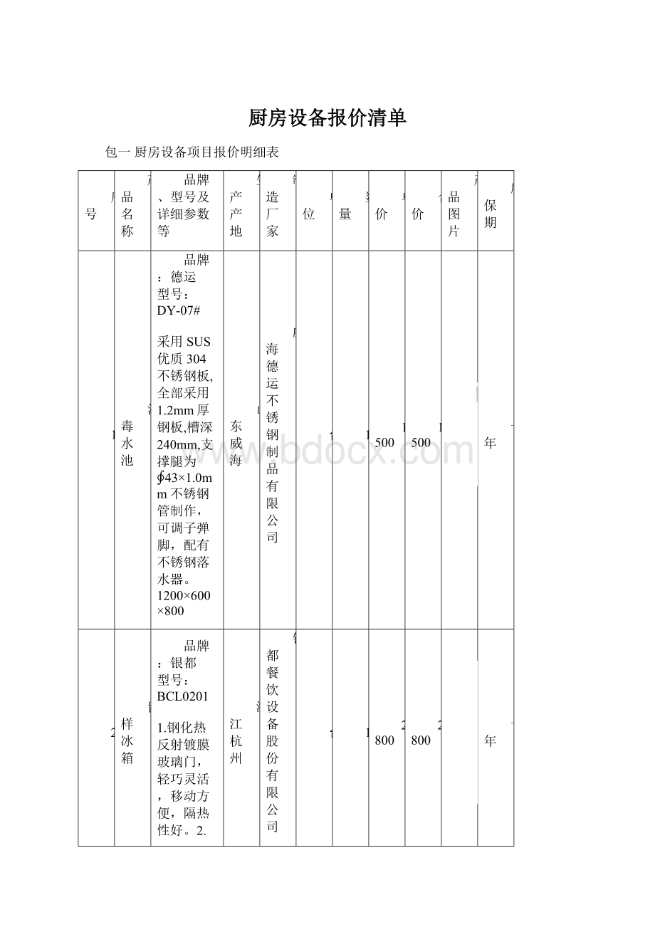 厨房设备报价清单.docx_第1页