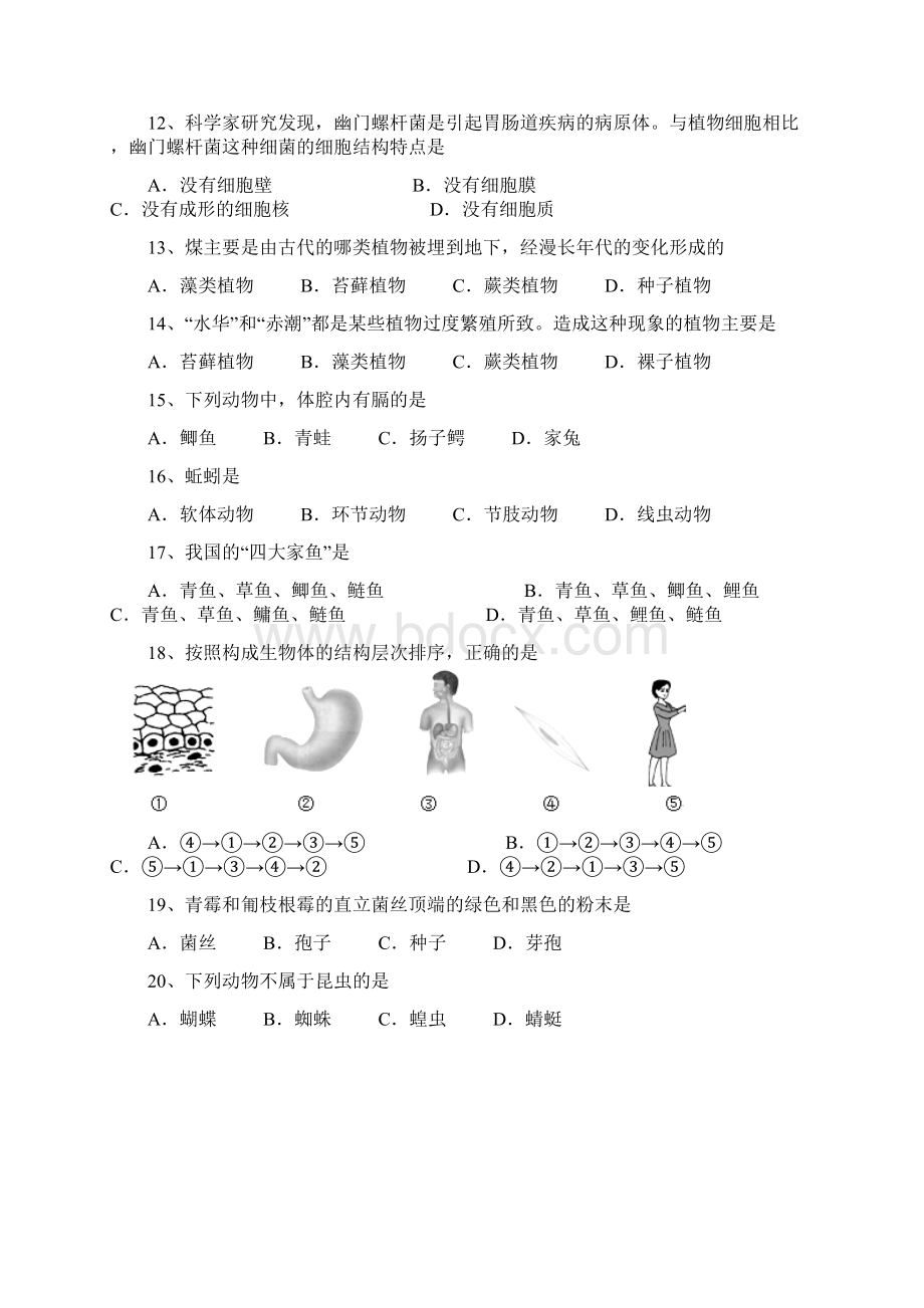 全国区级联考江苏省扬州市江都区学年七年级下学期期末考试生物试题.docx_第3页