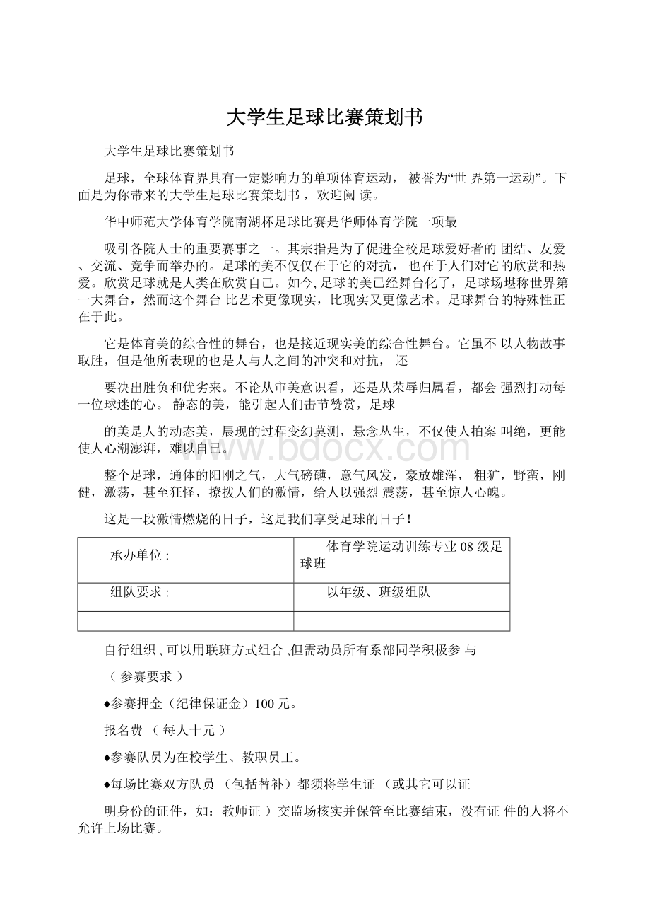 大学生足球比赛策划书Word文档下载推荐.docx