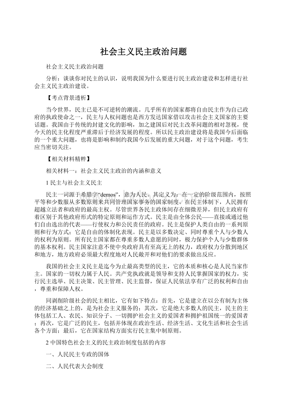 社会主义民主政治问题文档格式.docx