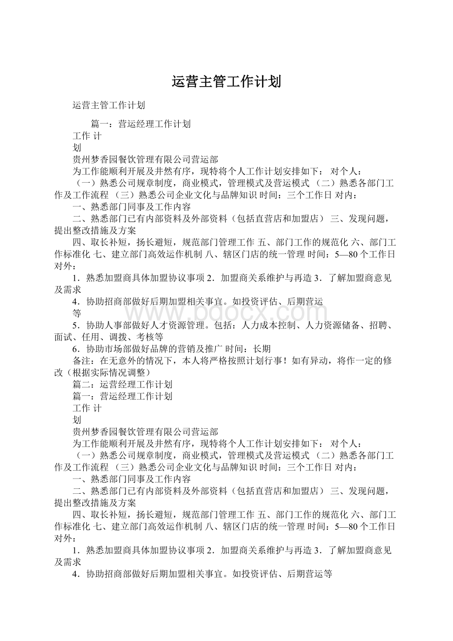 运营主管工作计划.docx