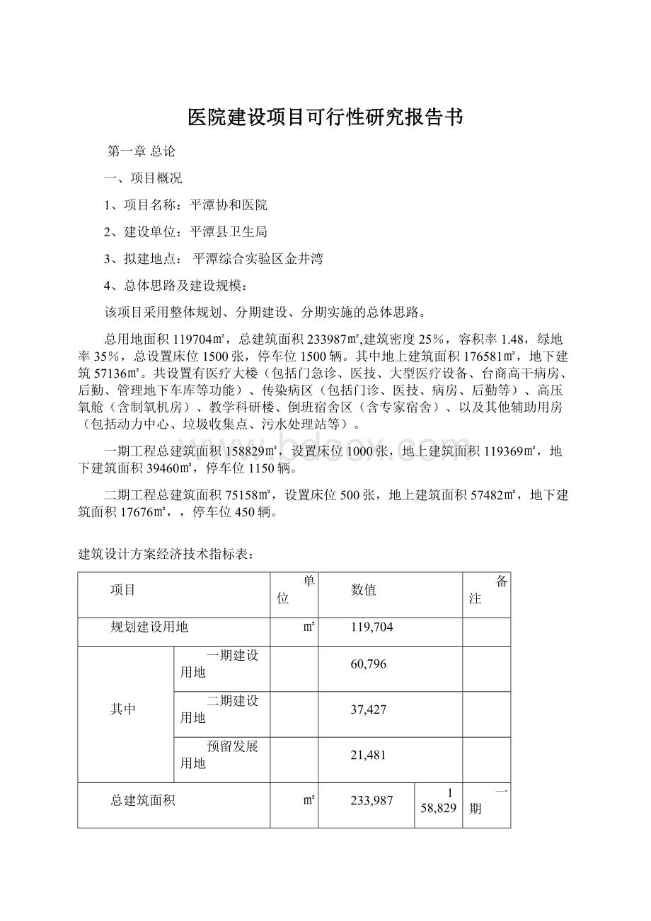 医院建设项目可行性研究报告书.docx_第1页