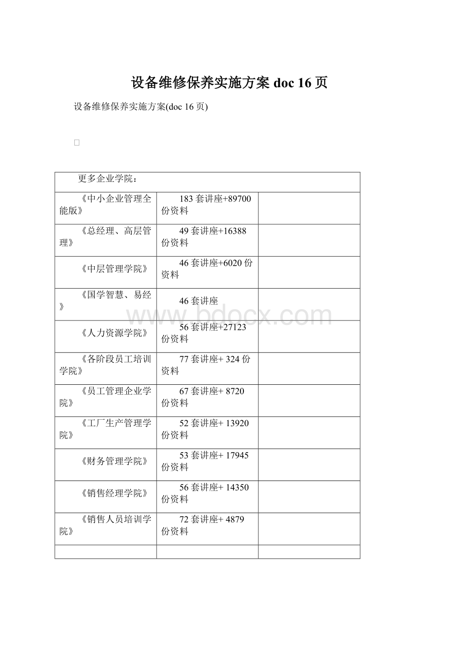 设备维修保养实施方案doc 16页Word文档下载推荐.docx