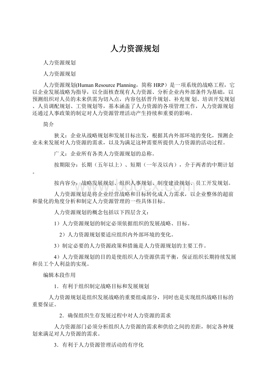 人力资源规划Word格式.docx