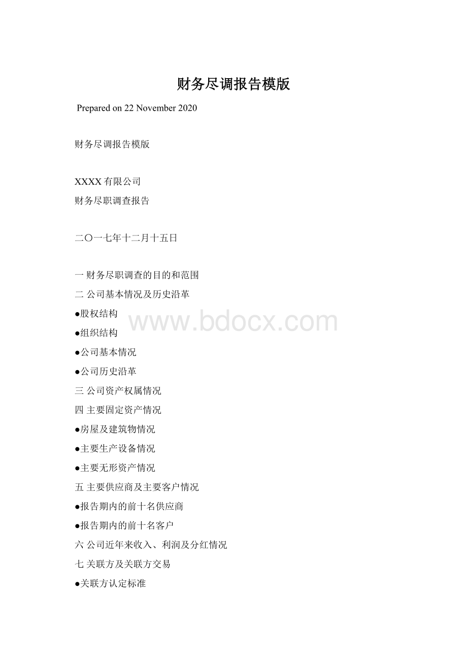 财务尽调报告模版Word文档格式.docx_第1页