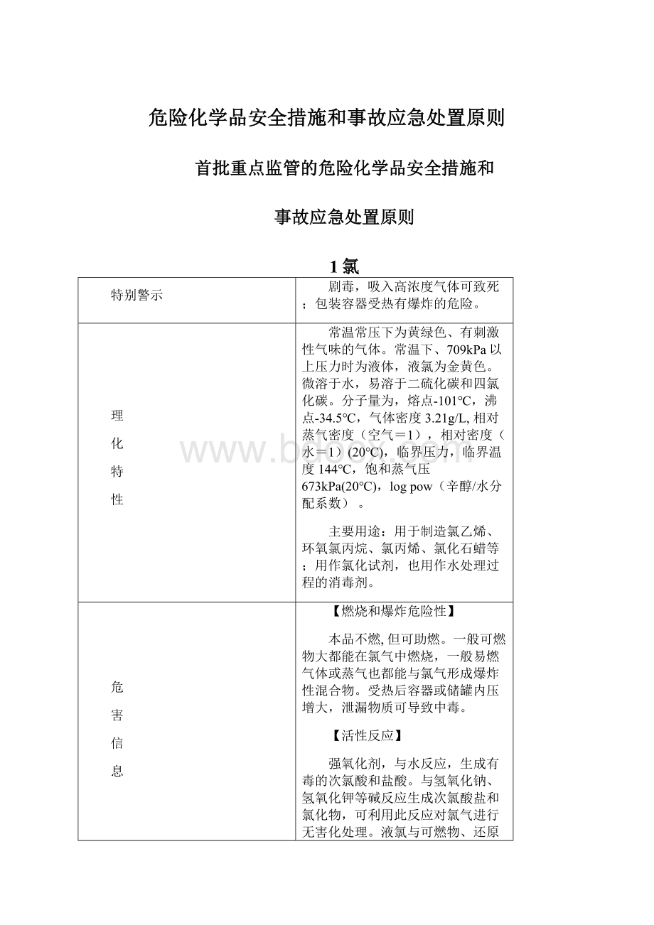 危险化学品安全措施和事故应急处置原则Word文件下载.docx