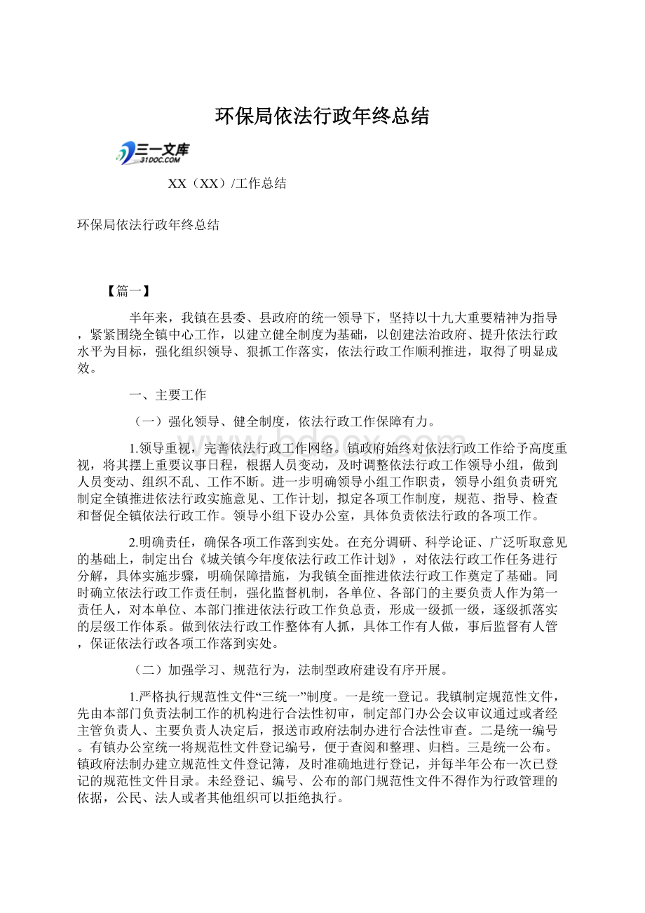 环保局依法行政年终总结Word格式文档下载.docx