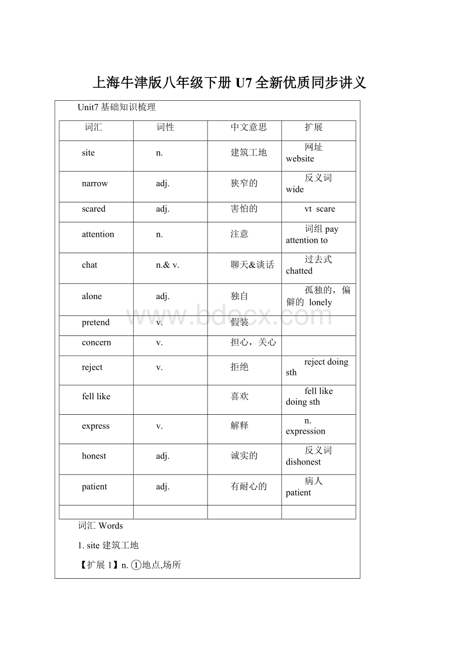 上海牛津版八年级下册U7全新优质同步讲义Word格式文档下载.docx