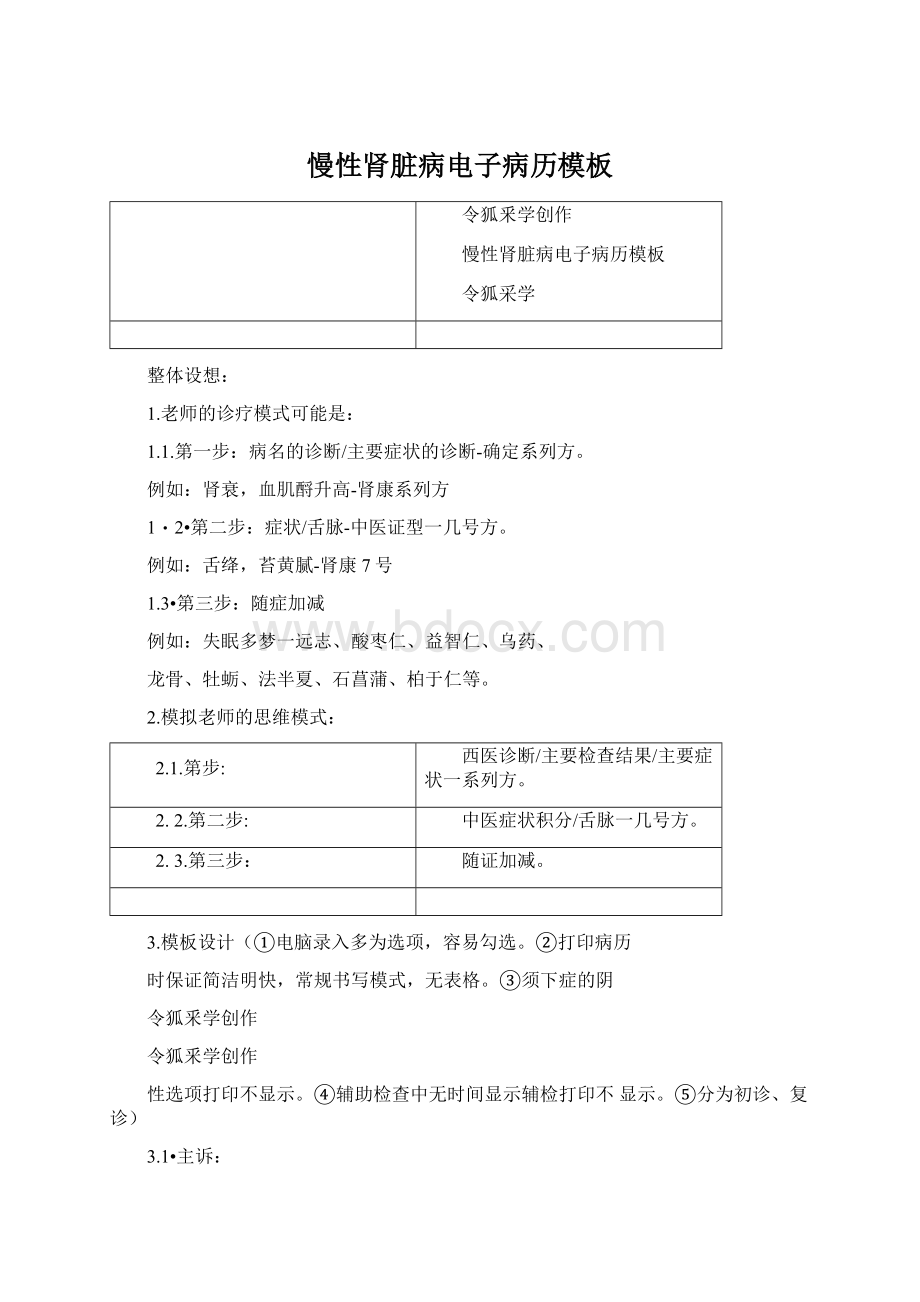 慢性肾脏病电子病历模板Word文档下载推荐.docx