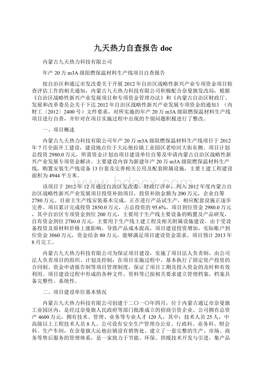 九天热力自查报告docWord格式.docx