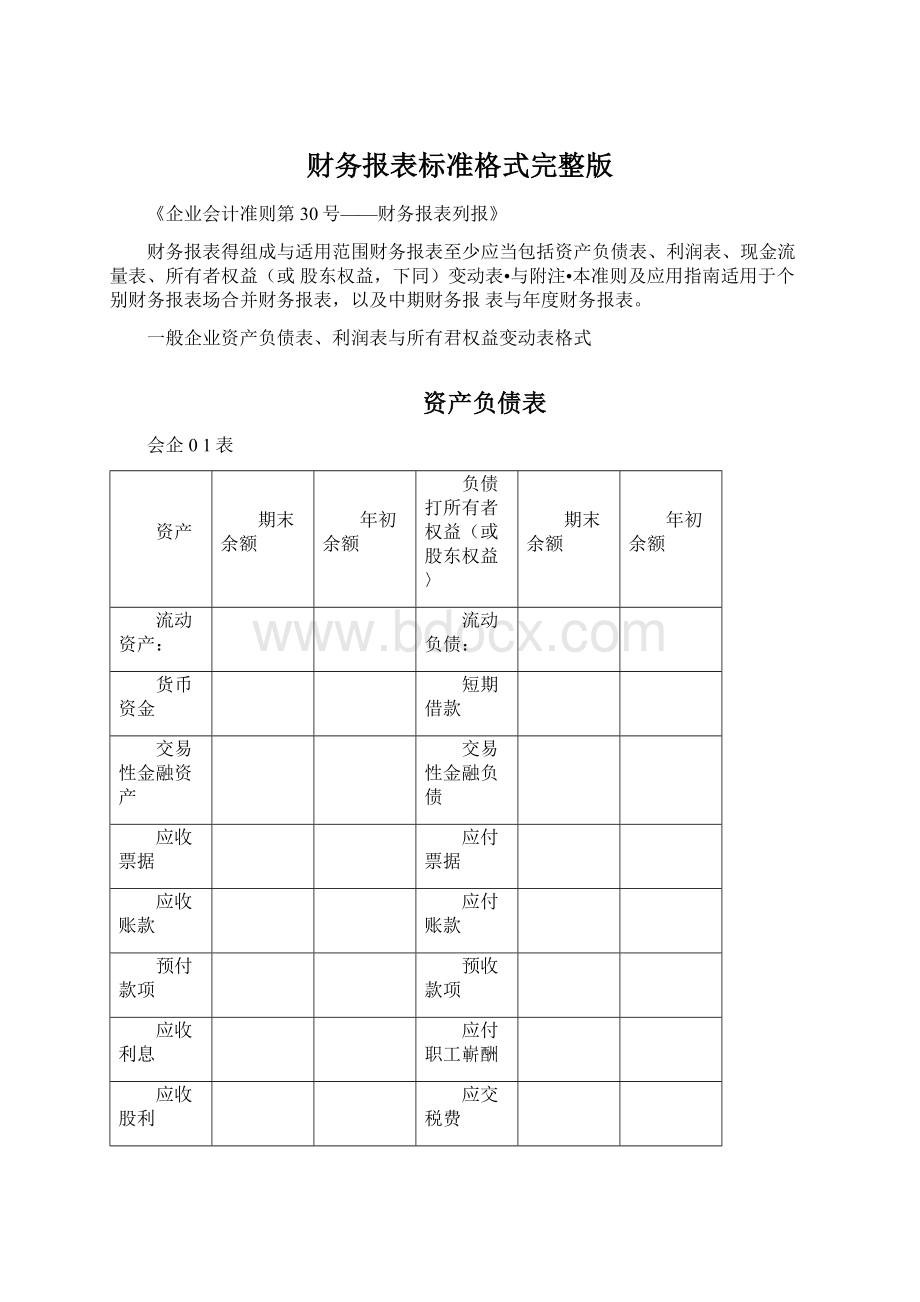 财务报表标准格式完整版.docx