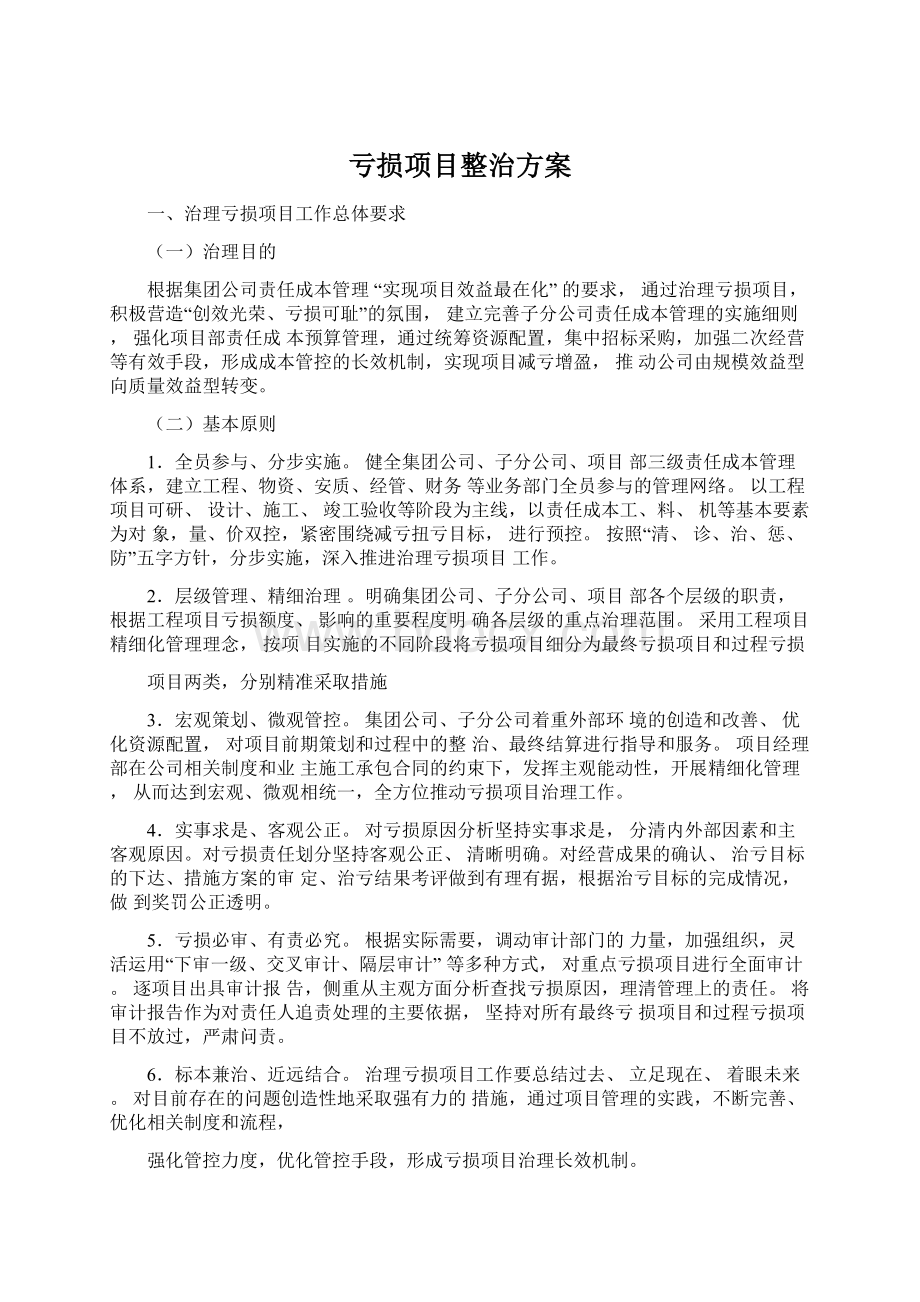 亏损项目整治方案.docx_第1页