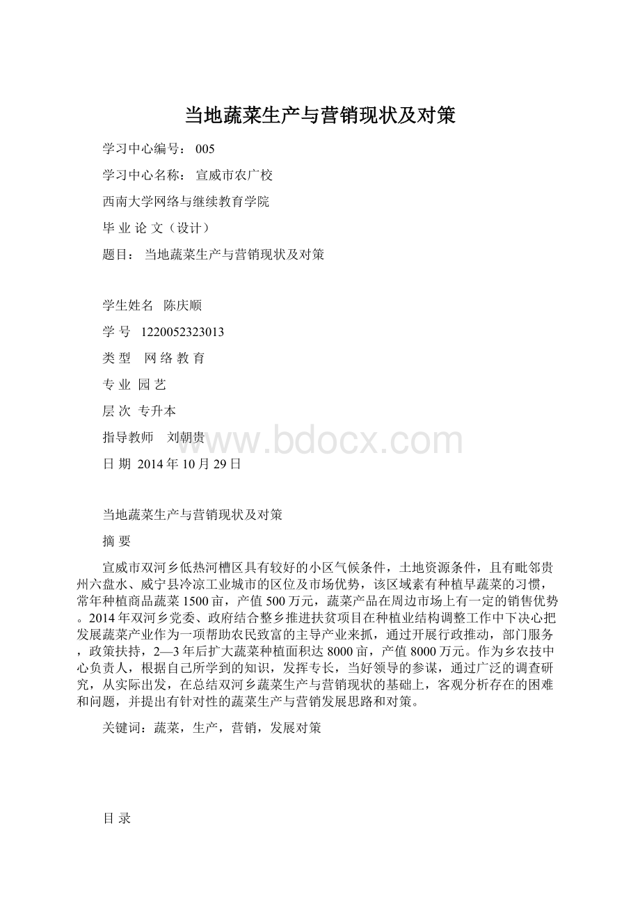 当地蔬菜生产与营销现状及对策Word文档格式.docx