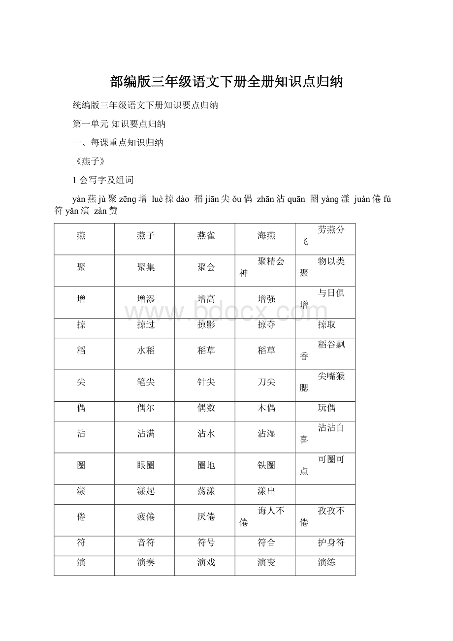 部编版三年级语文下册全册知识点归纳Word文档格式.docx