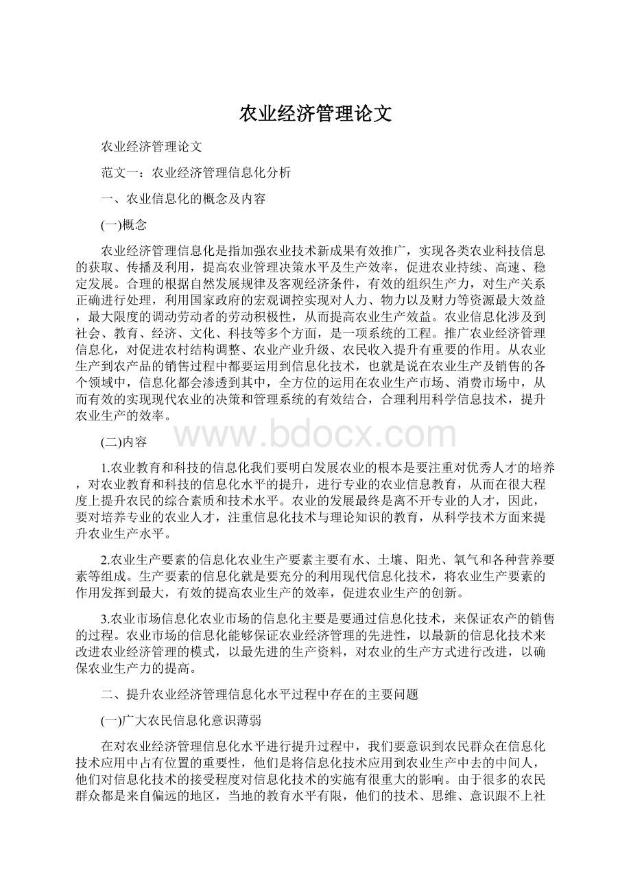 农业经济管理论文Word文档格式.docx