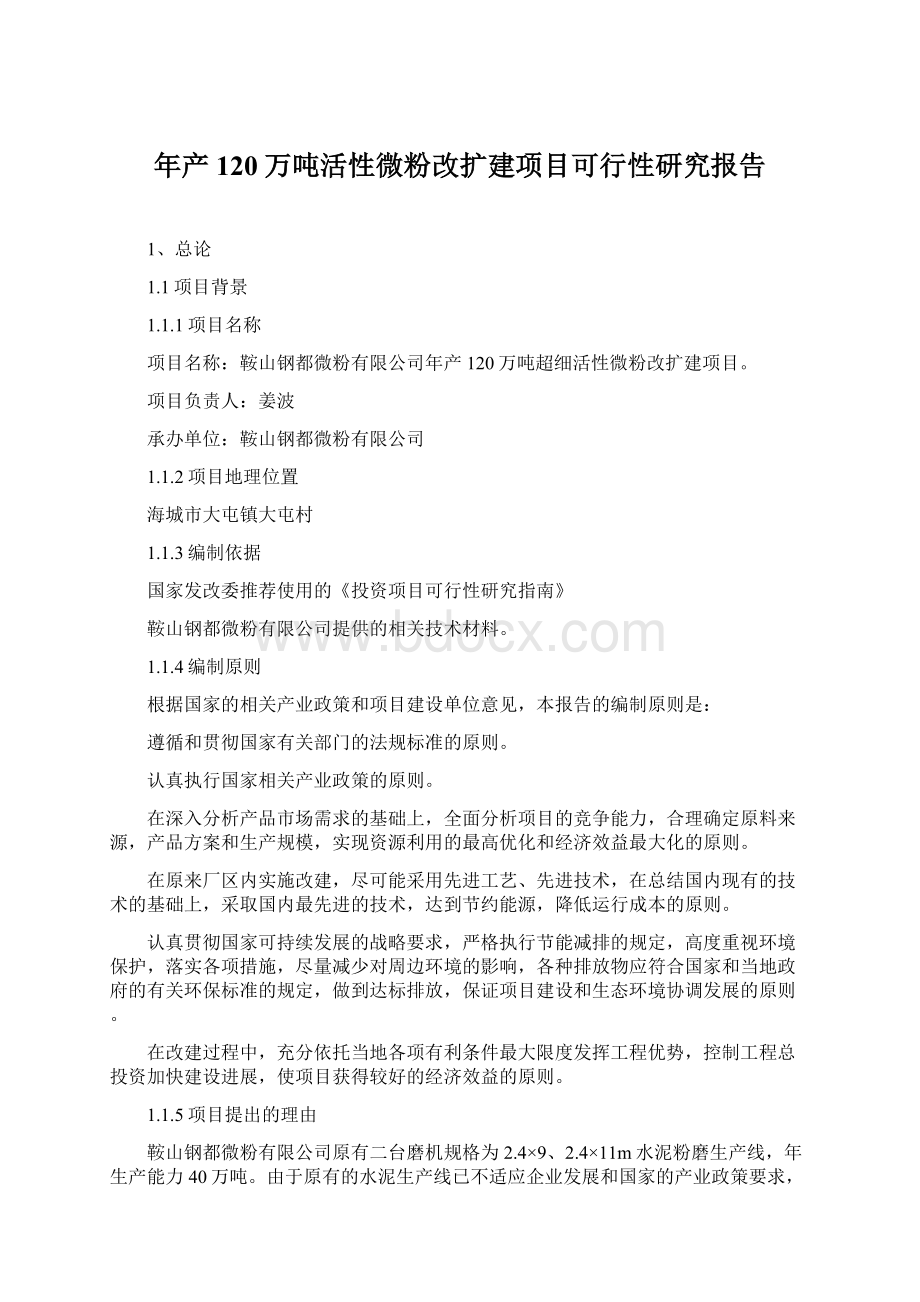 年产120万吨活性微粉改扩建项目可行性研究报告文档格式.docx_第1页