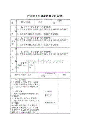 六年级下册健康教育全册备课.docx