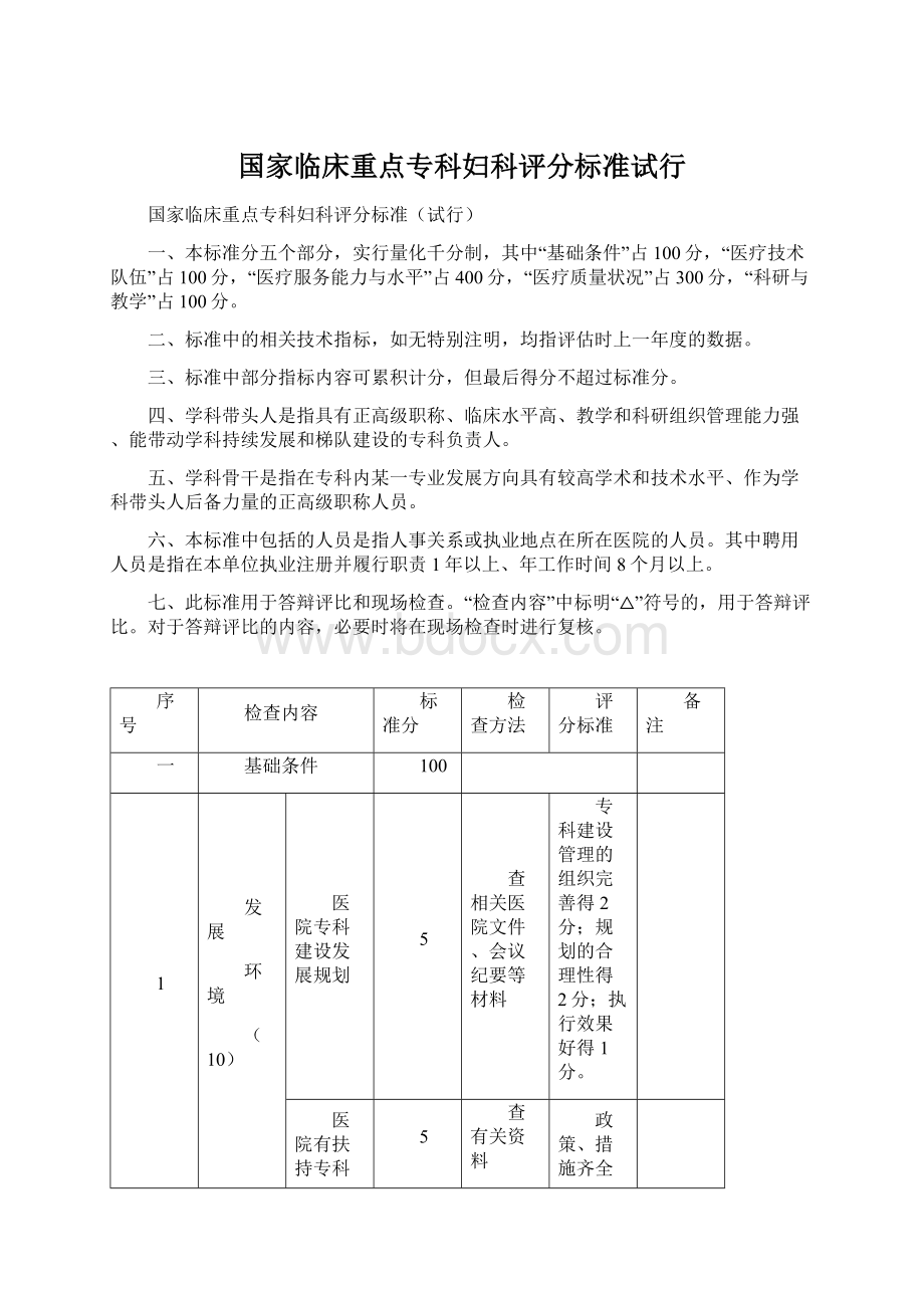 国家临床重点专科妇科评分标准试行Word文档格式.docx