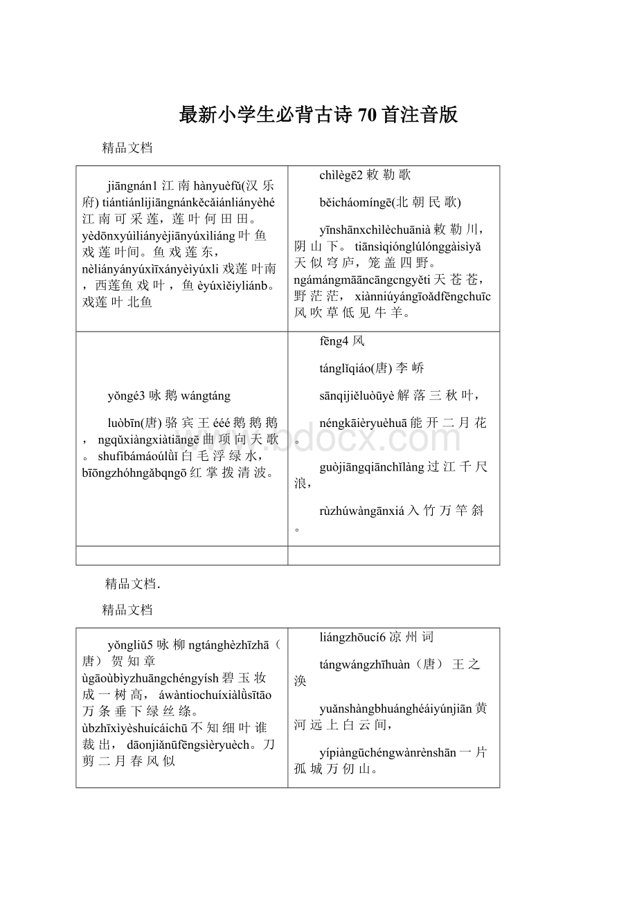 最新小学生必背古诗70首注音版文档格式.docx