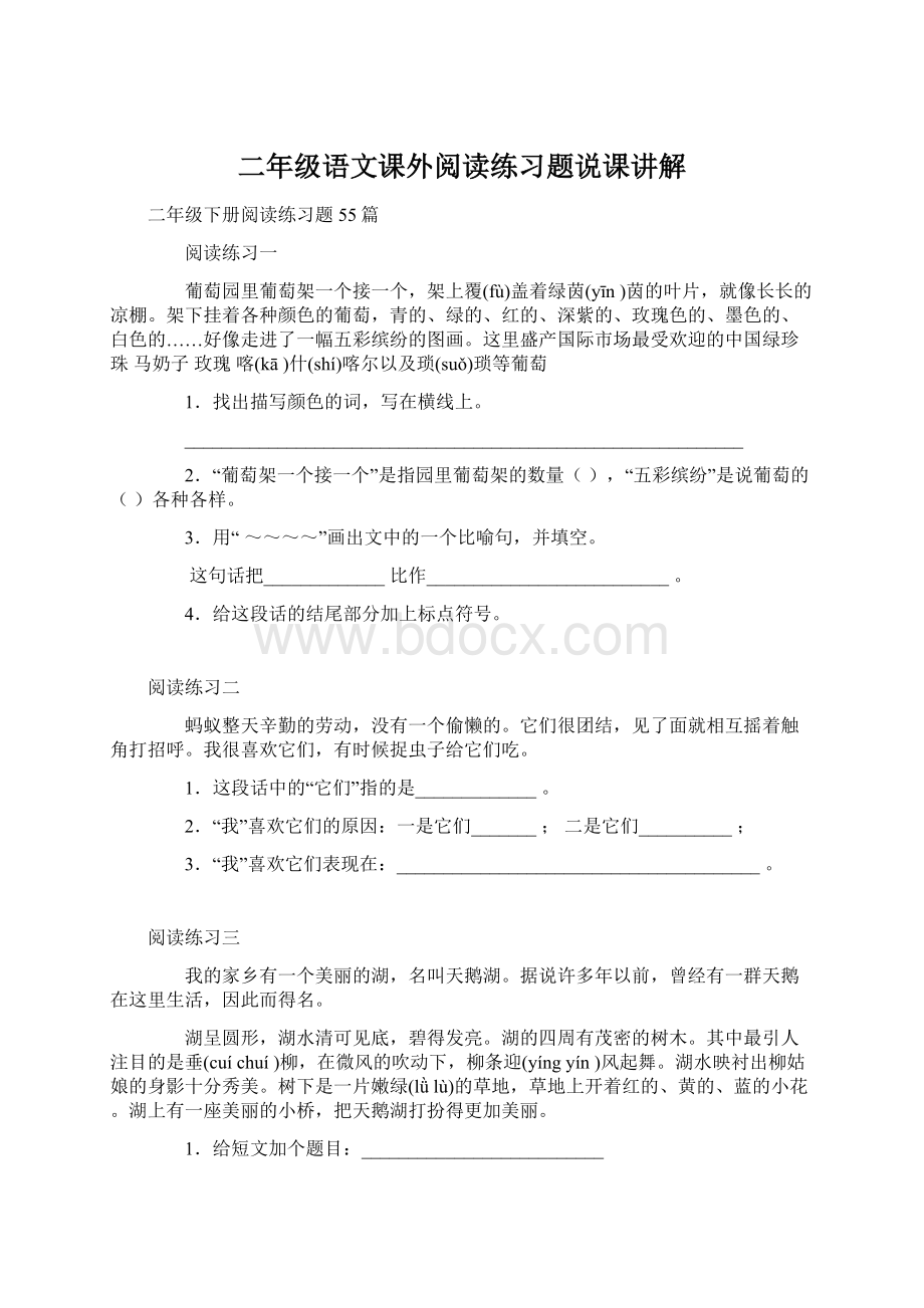 二年级语文课外阅读练习题说课讲解.docx