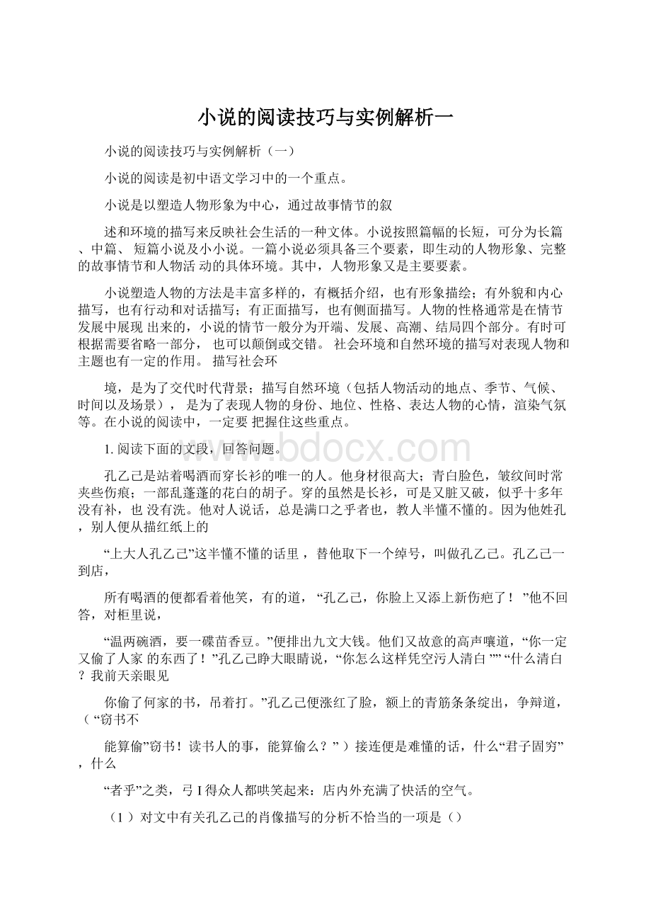 小说的阅读技巧与实例解析一.docx_第1页