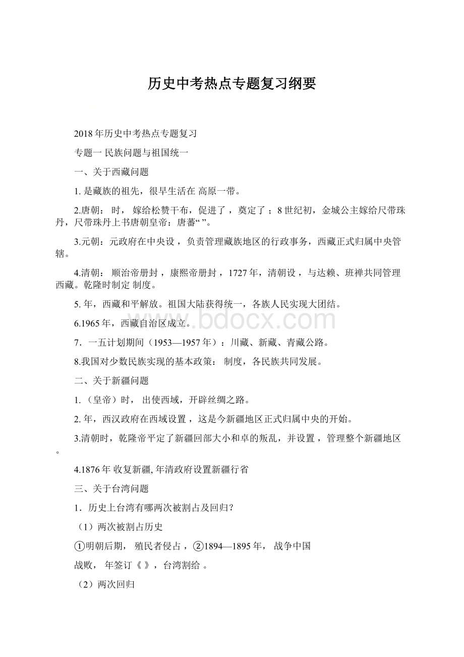 历史中考热点专题复习纲要Word下载.docx