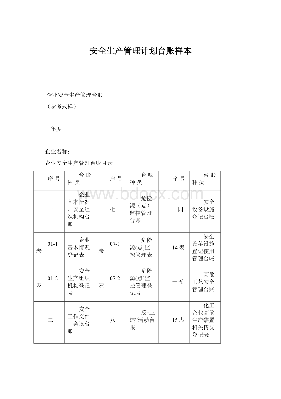 安全生产管理计划台账样本.docx_第1页