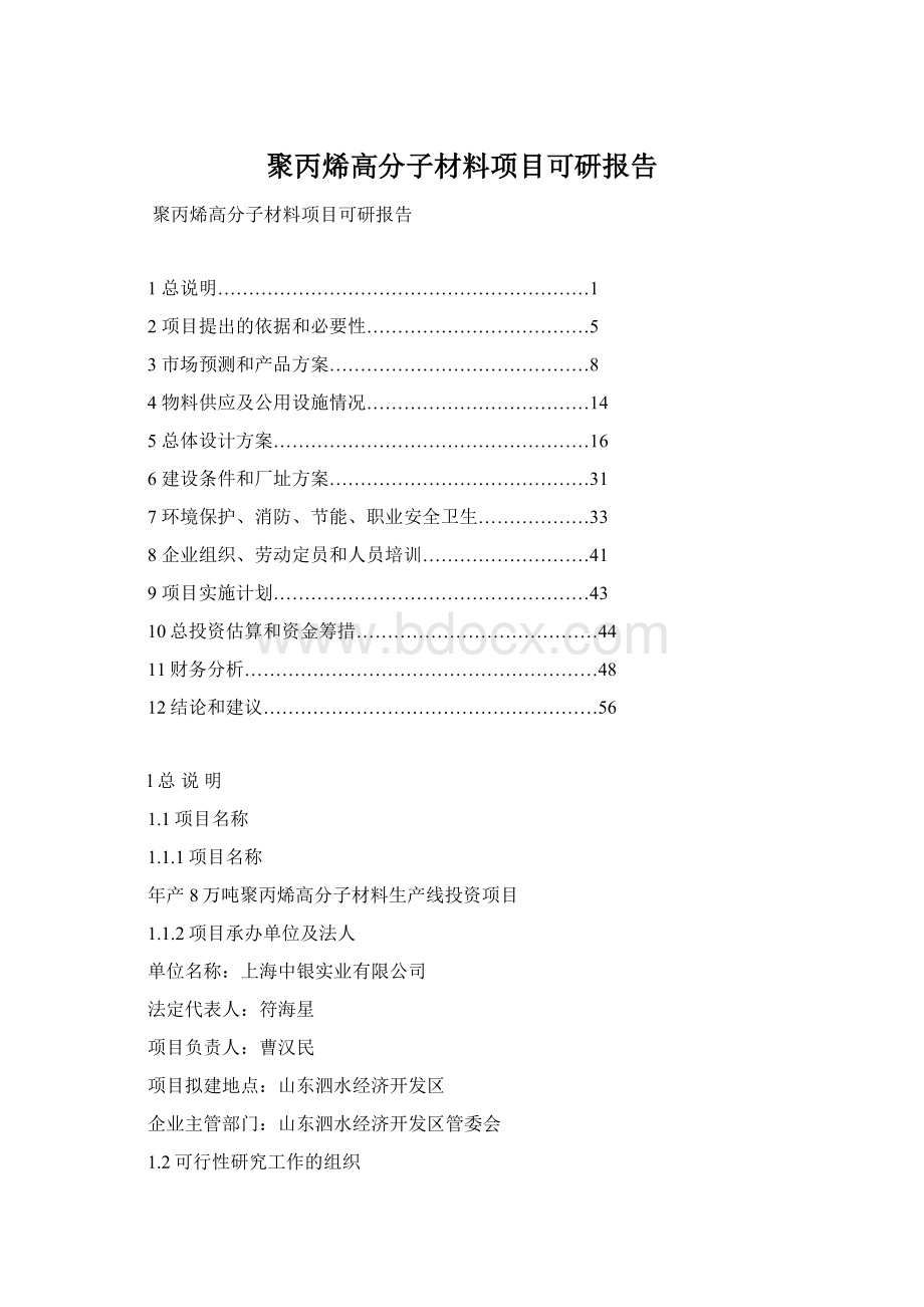 聚丙烯高分子材料项目可研报告Word文档格式.docx_第1页