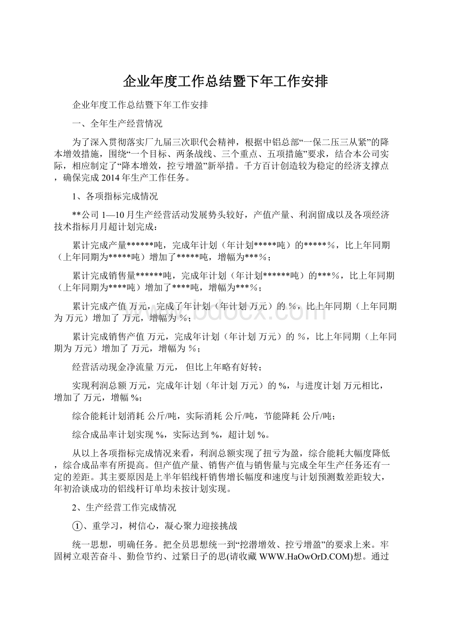 企业年度工作总结暨下年工作安排.docx