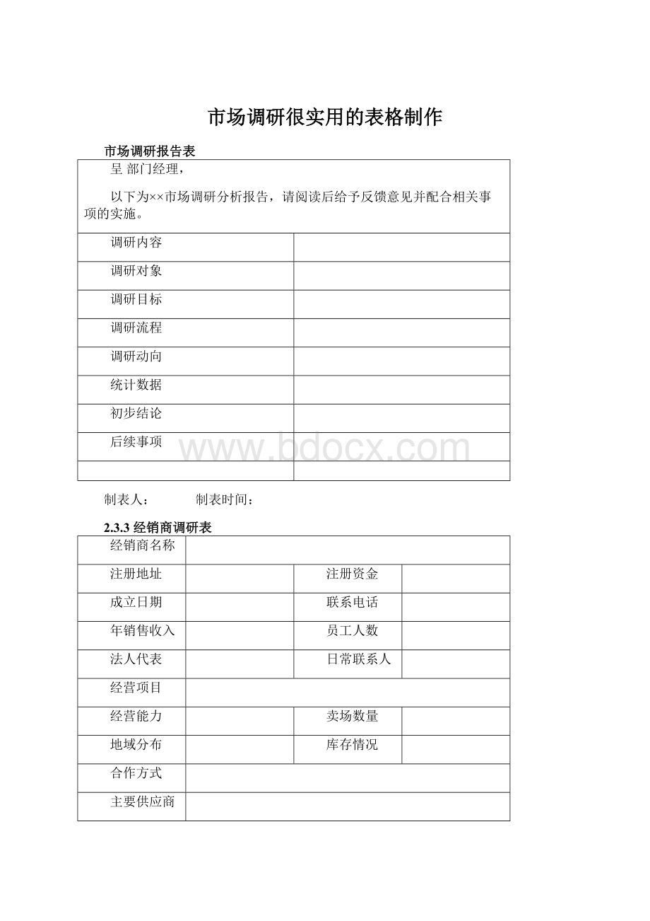 市场调研很实用的表格制作Word下载.docx