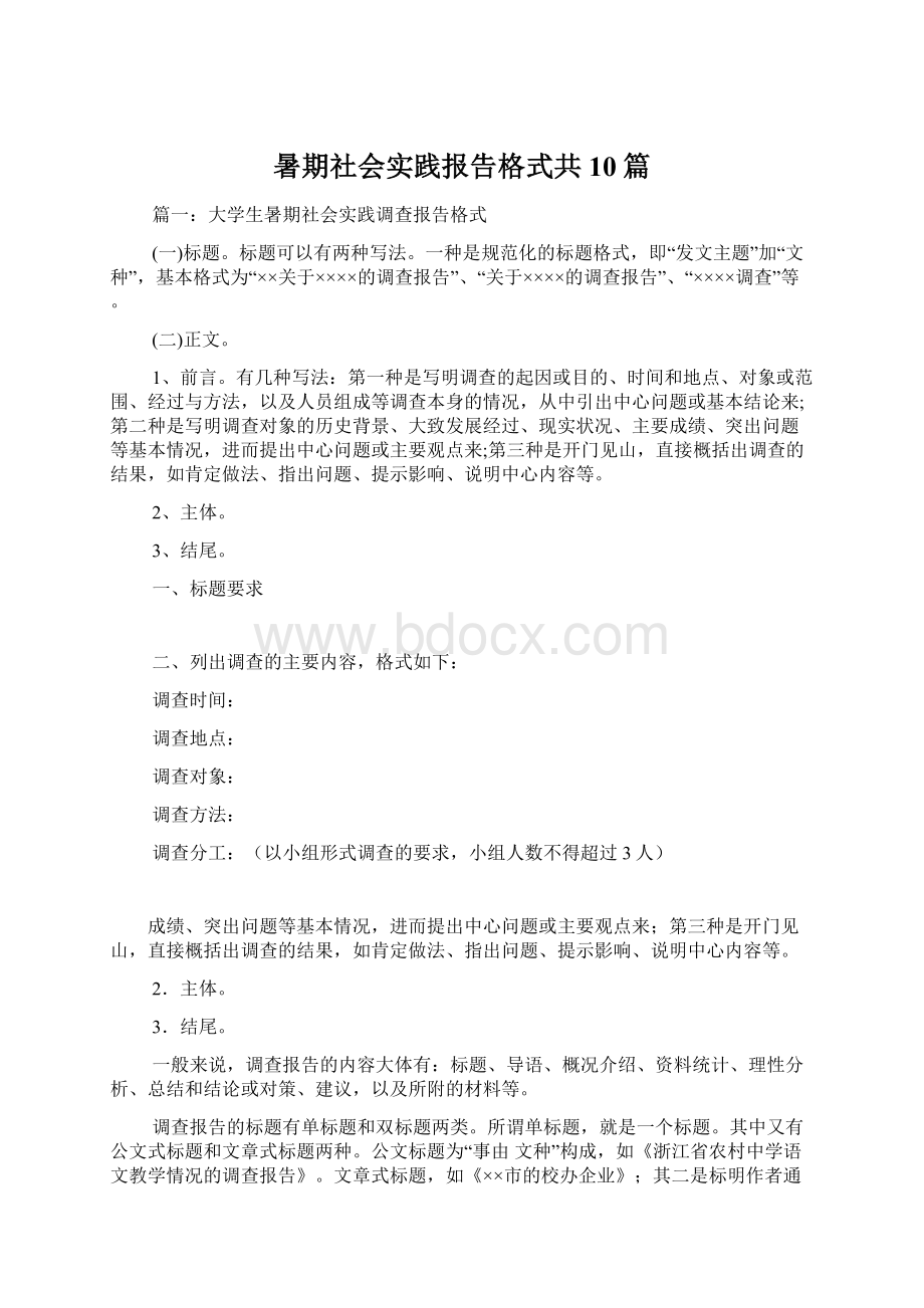 暑期社会实践报告格式共10篇.docx