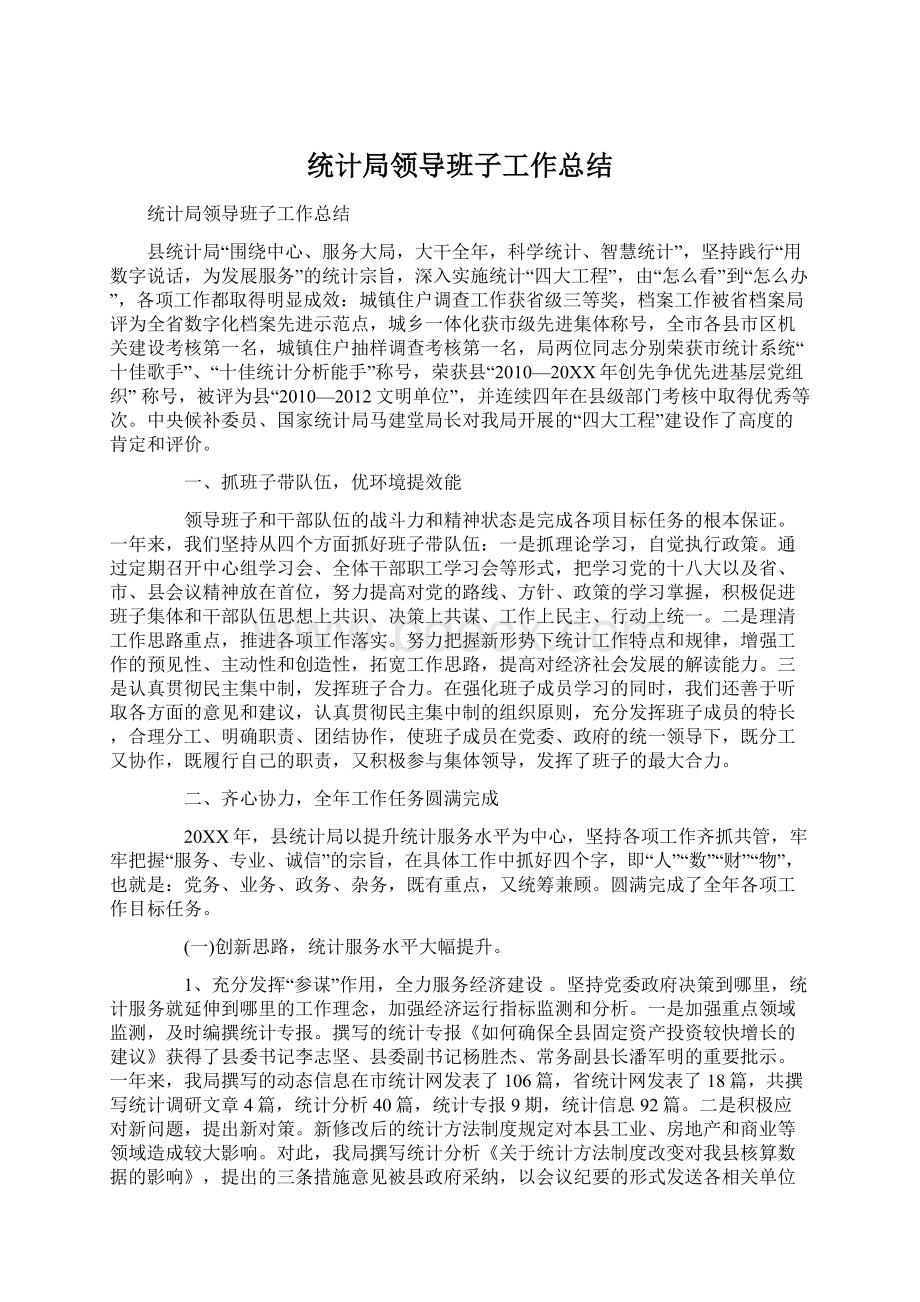 统计局领导班子工作总结文档格式.docx_第1页