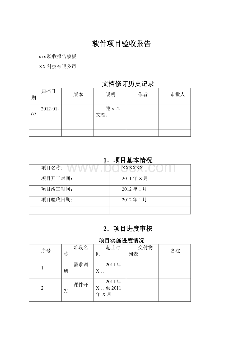 软件项目验收报告文档格式.docx