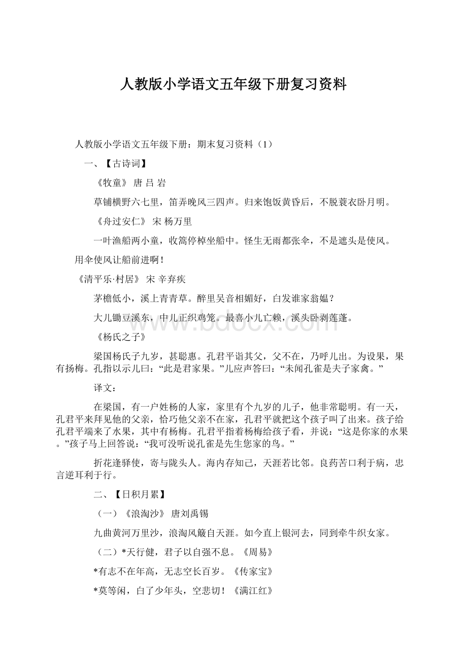 人教版小学语文五年级下册复习资料.docx