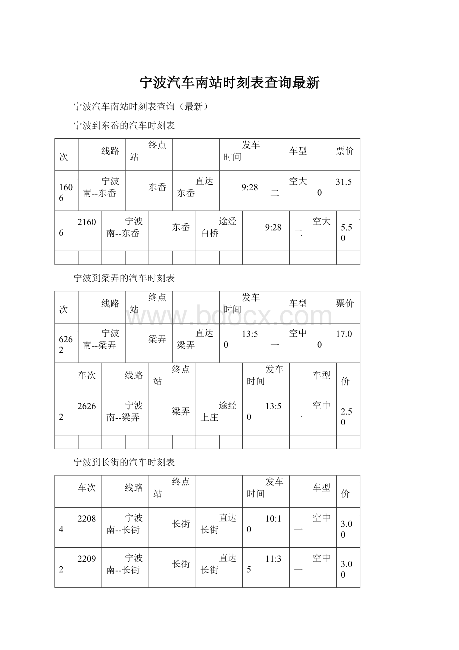 宁波汽车南站时刻表查询最新.docx