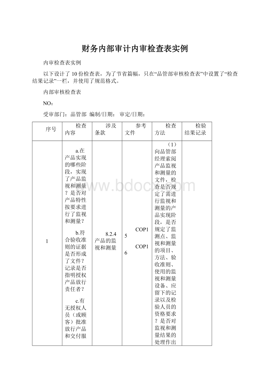 财务内部审计内审检查表实例.docx_第1页