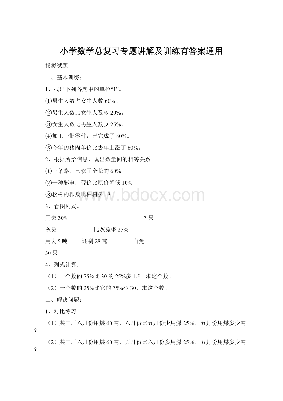 小学数学总复习专题讲解及训练有答案通用文档格式.docx_第1页