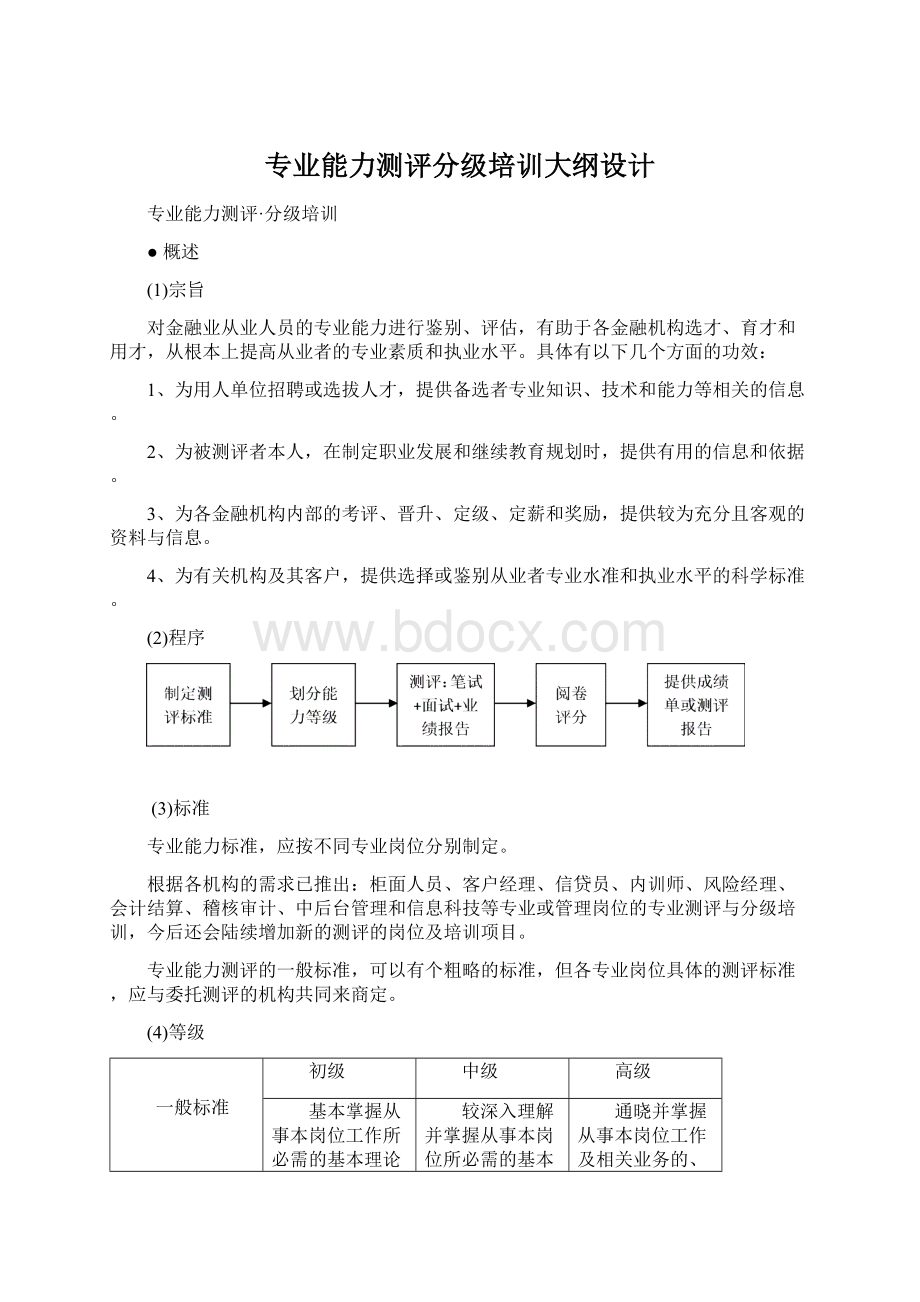 专业能力测评分级培训大纲设计Word文件下载.docx