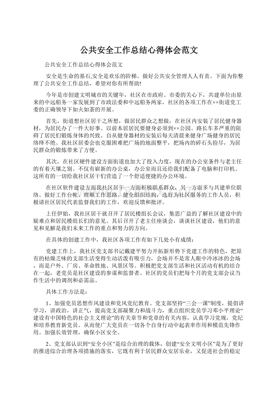 公共安全工作总结心得体会范文.docx