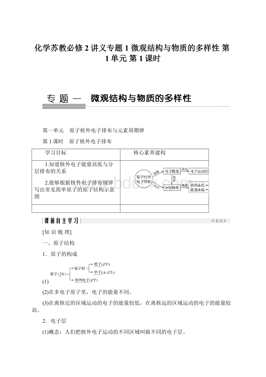 化学苏教必修2讲义专题1 微观结构与物质的多样性 第1单元 第1课时Word格式文档下载.docx