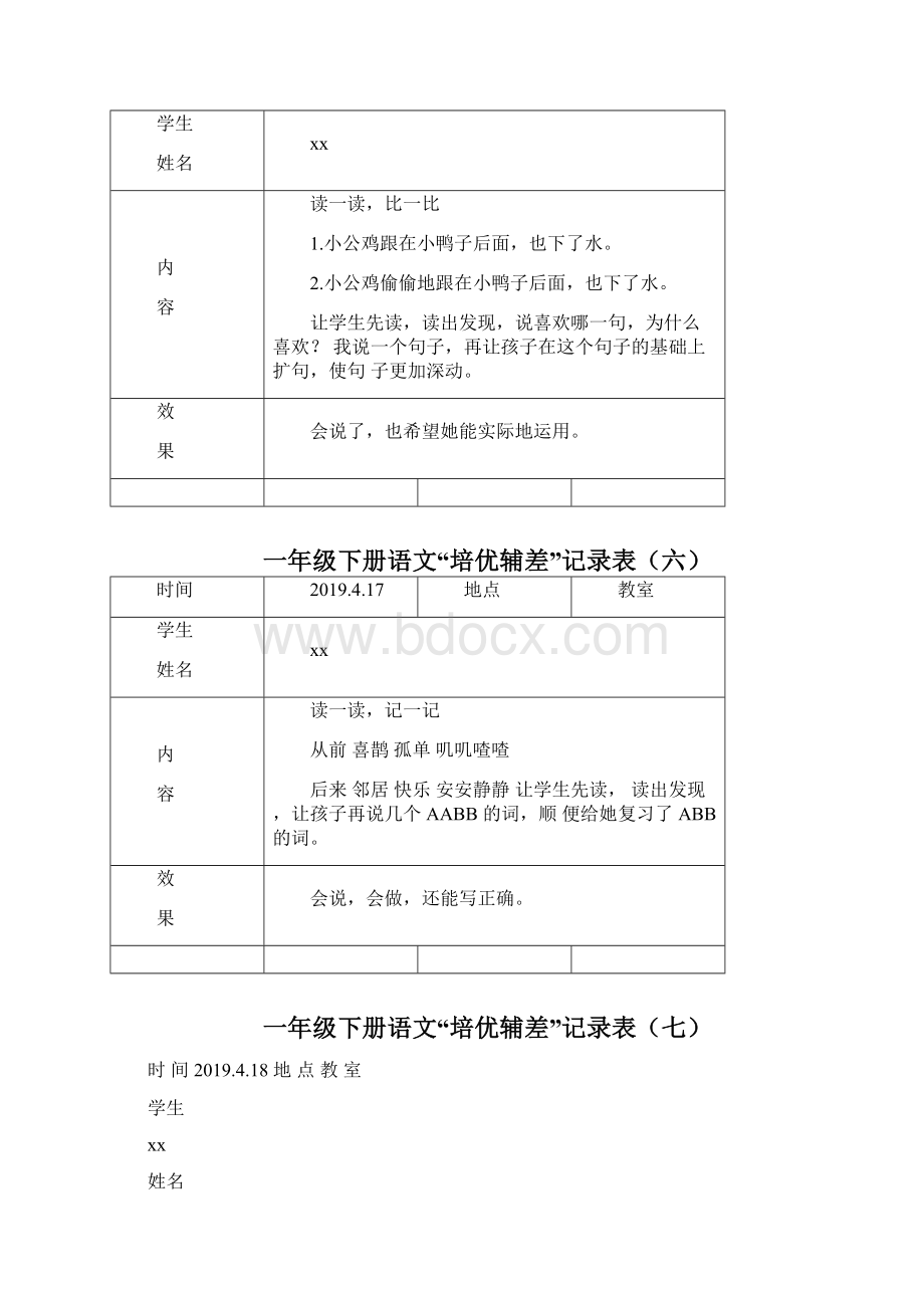 一年级语文下册培优辅差记录表十二篇.docx_第3页