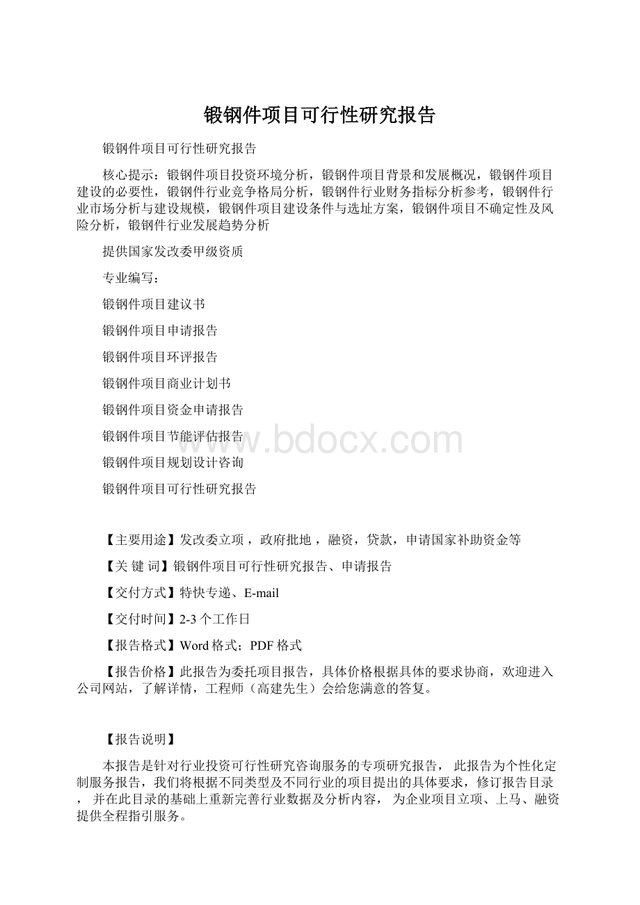 锻钢件项目可行性研究报告Word下载.docx