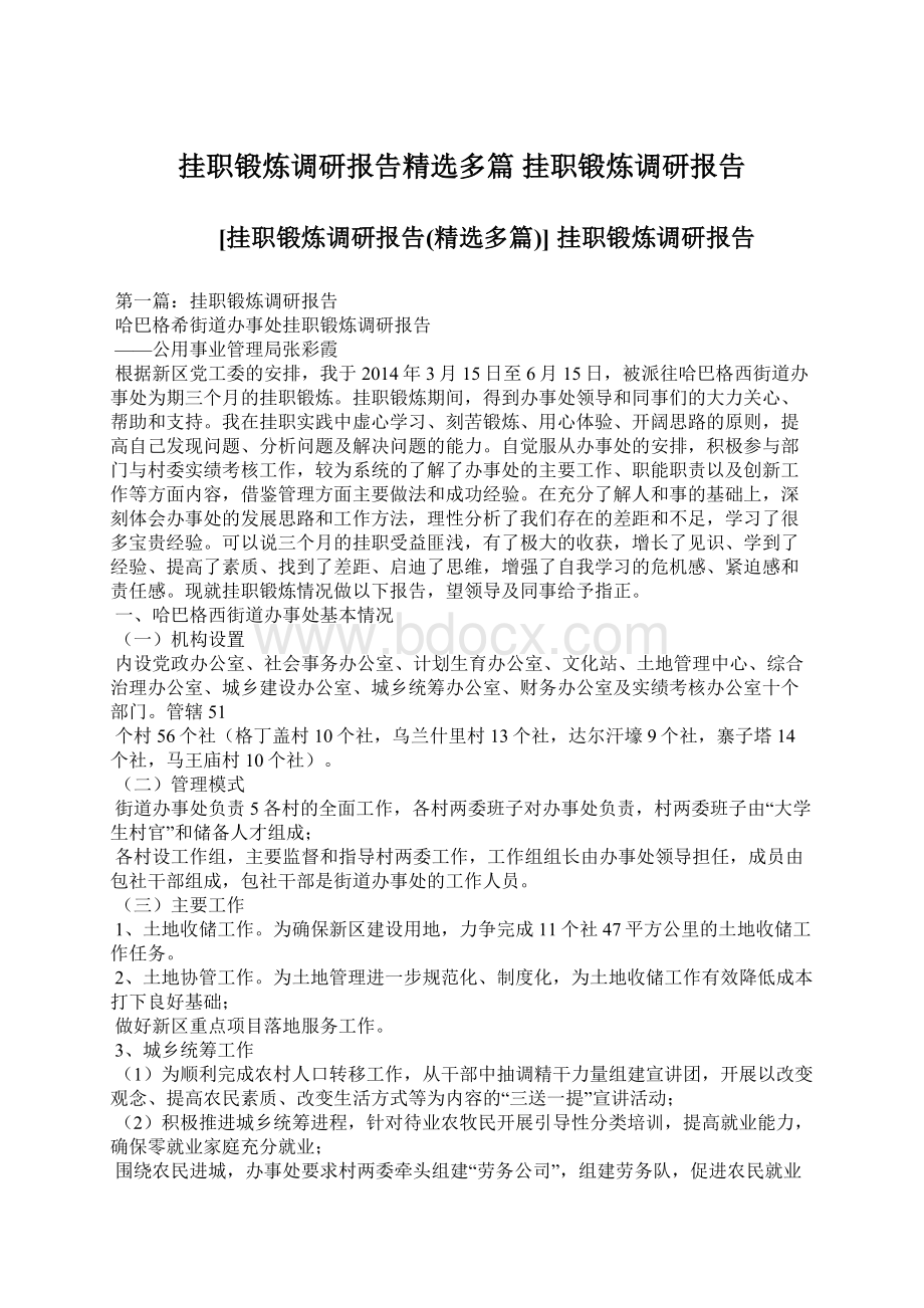 挂职锻炼调研报告精选多篇 挂职锻炼调研报告.docx_第1页