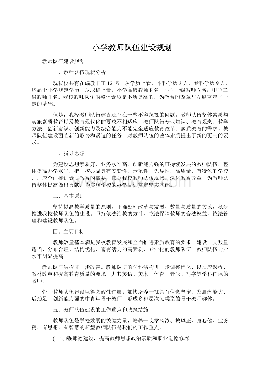 小学教师队伍建设规划.docx