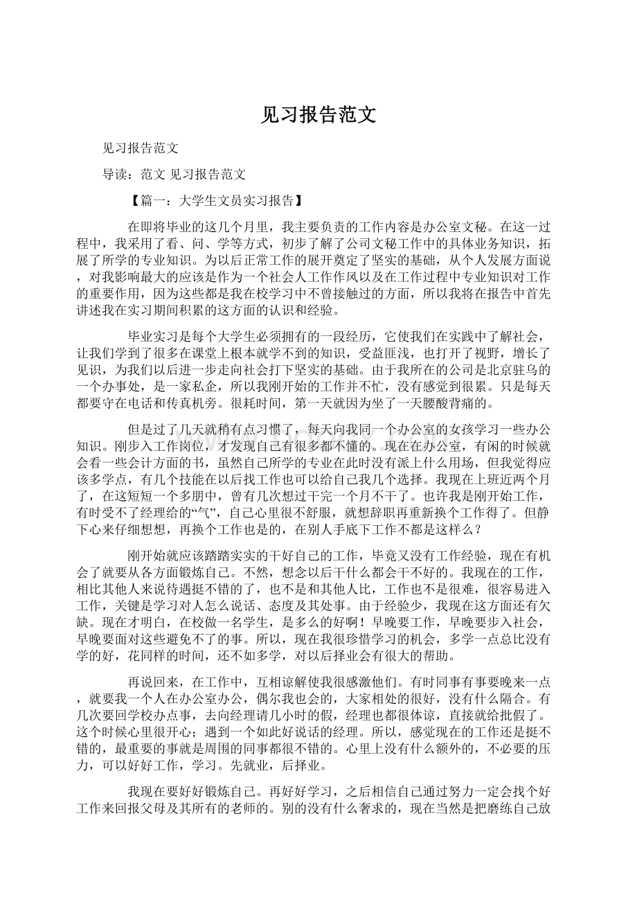 见习报告范文Word文档下载推荐.docx