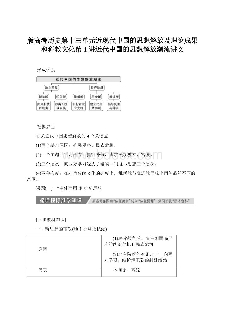 版高考历史第十三单元近现代中国的思想解放及理论成果和科教文化第1讲近代中国的思想解放潮流讲义Word下载.docx